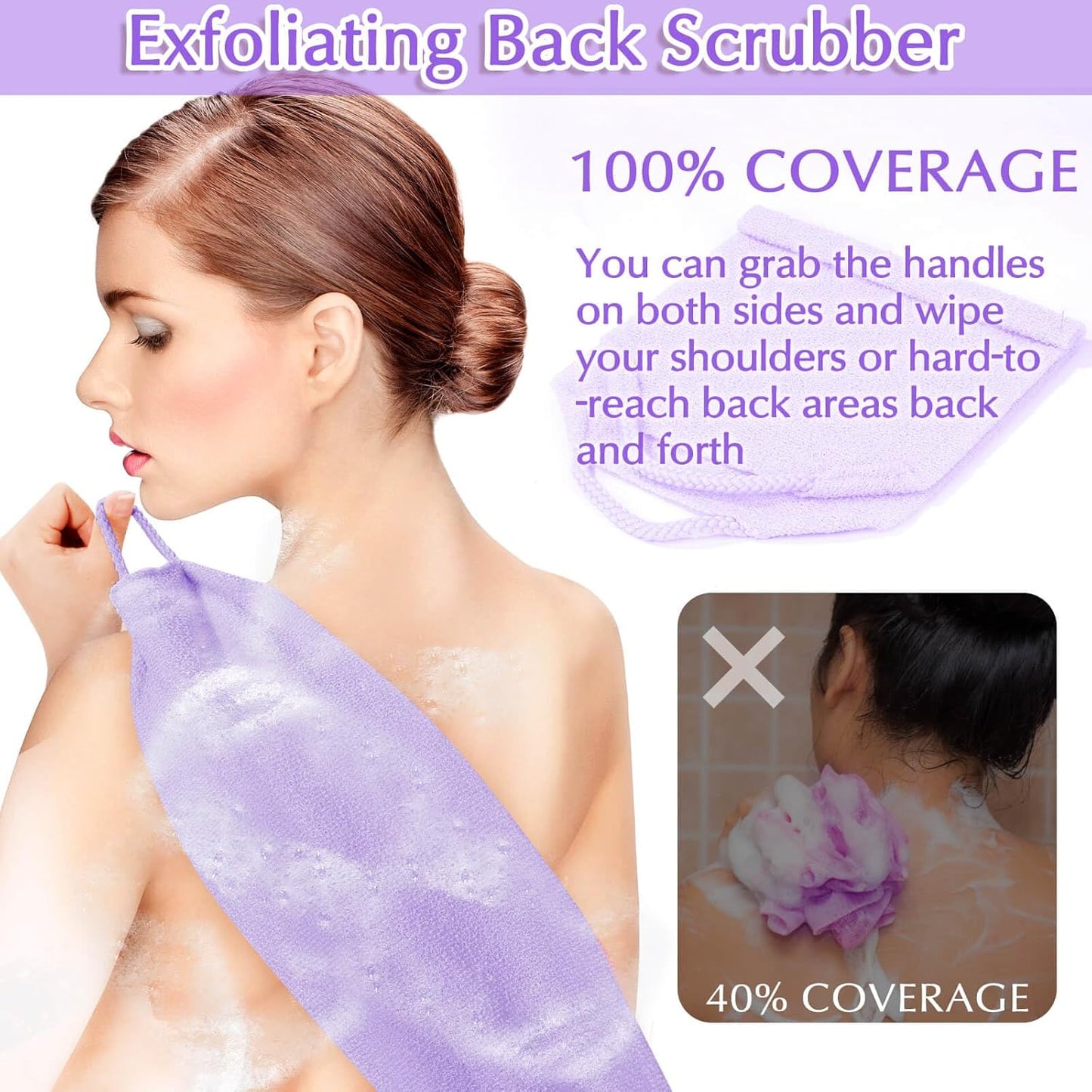 Anezus Exfoliating Back Scrubber Bath Gloves Set, Exfoliating Shower Towel with Shower Gloves for
