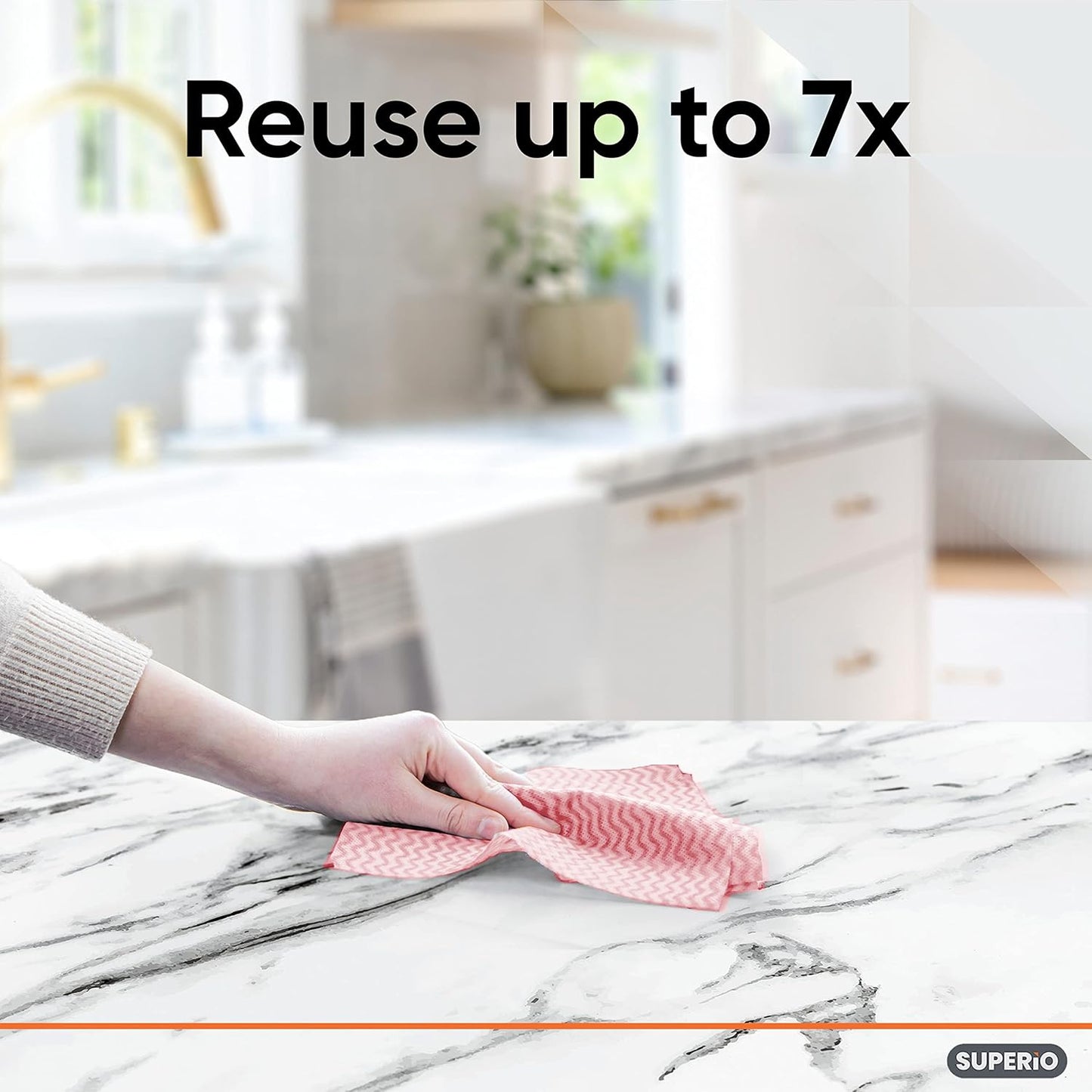 Superio Handy Wipes For Kitchen - Red Reusable Multi-Purpose Heavy-Duty Cleaning cloth for house