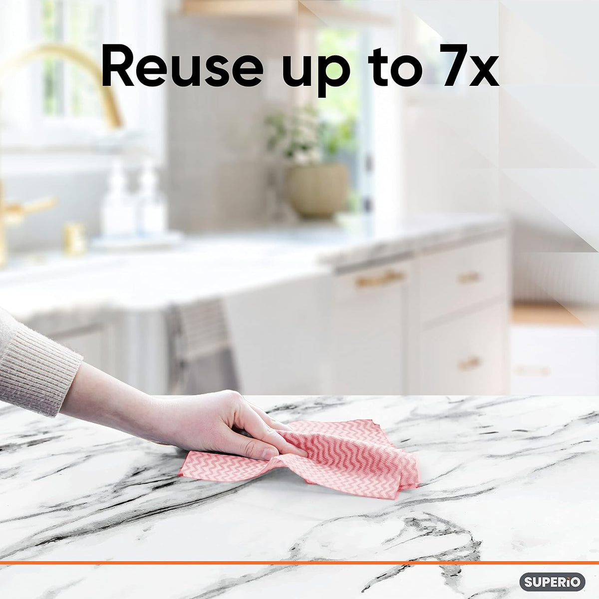 Superio Handy Wipes For Kitchen - Red Reusable Multi-Purpose Heavy-Duty Cleaning cloth for house