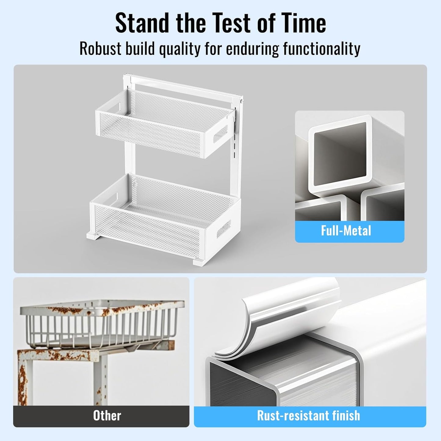 Full Metal Under Sink Organizer, Pull Out Cabinet Organizers and Storage, Silk-Smooth Sliding