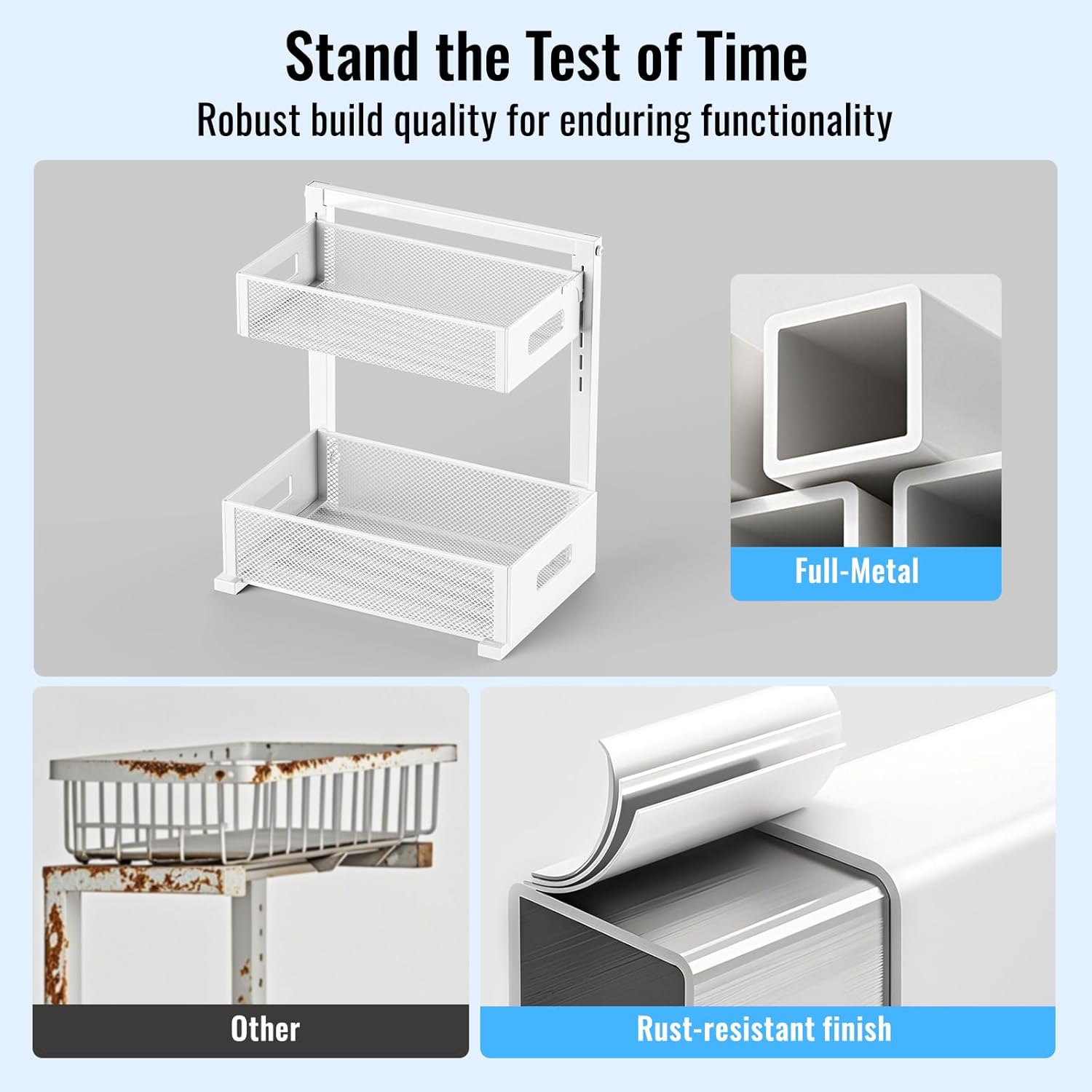 Full Metal Under Sink Organizer, Pull Out Cabinet Organizers and Storage, Silk-Smooth Sliding