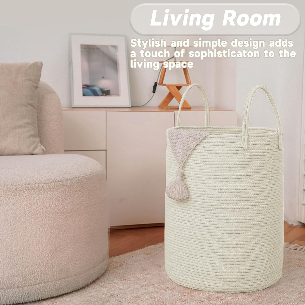 Large Woven Laundry Basket Hamper,80L Cotton Rope Storage Bin for Blankets,Toys and