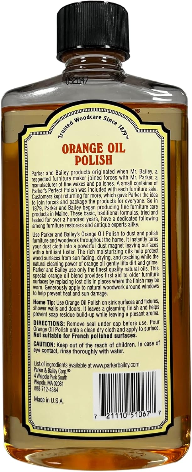 PARKER & BAILEY ORANGE OIL POLISH - Natural Orange Scented Wood Cleaner & Furniture Polish, Cleans