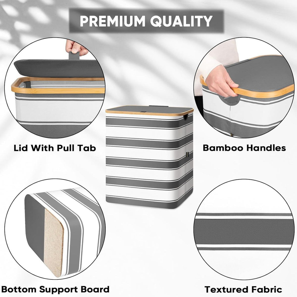 BALEINE Laundry Hamper with Lid, Tall Laundry Baskets with Bamboo Pull Handles, Large Laundry Bin