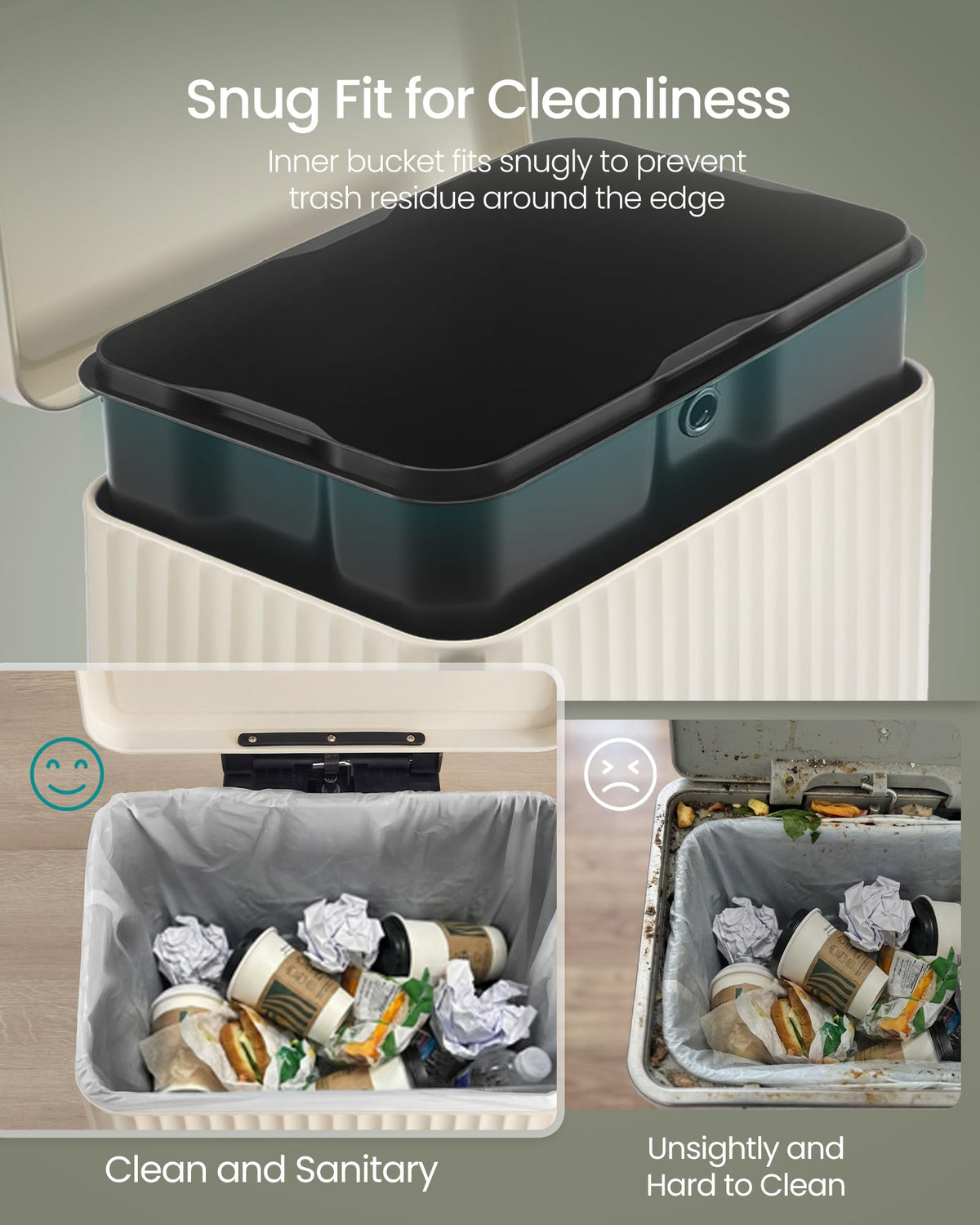 SONGMICS Trash Can, 13 Gallon (50 L) Garbage Can for Kitchen, with Lid, Pedal, and Removable Inner