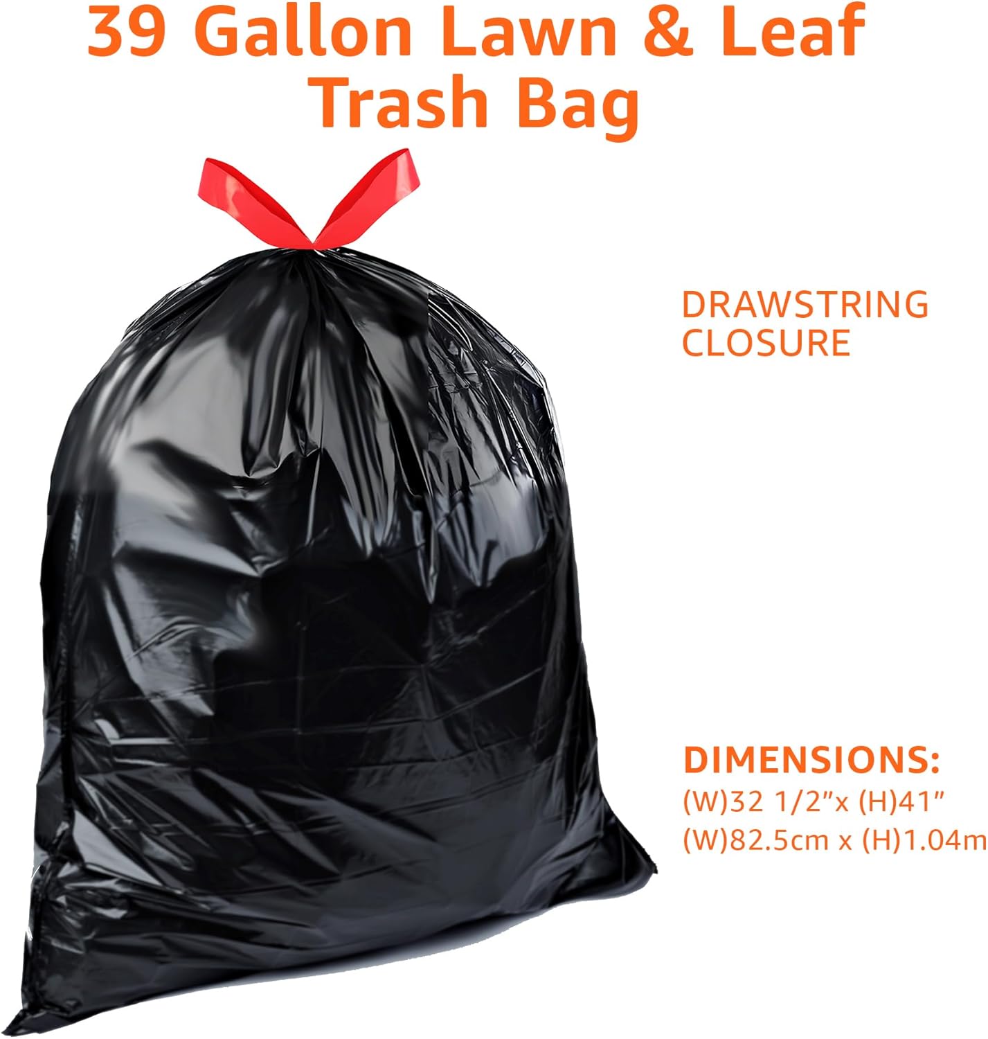 Amazon Basics 39 Gallon Lawn & Leaf Heavy Duty Drawstring Trash Bags, 20% Post Consumer Recycled