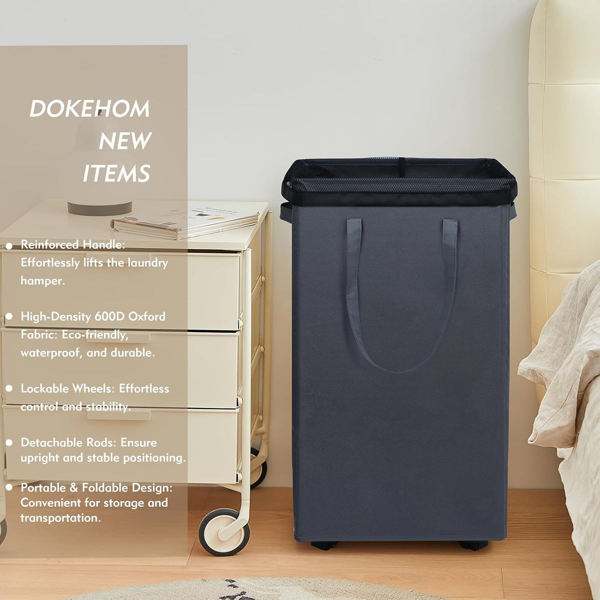 DOKEHOM 90L X-Large Laundry Basket with Removable Wash Bag on Wheels, Collapsible Rolling Laundry
