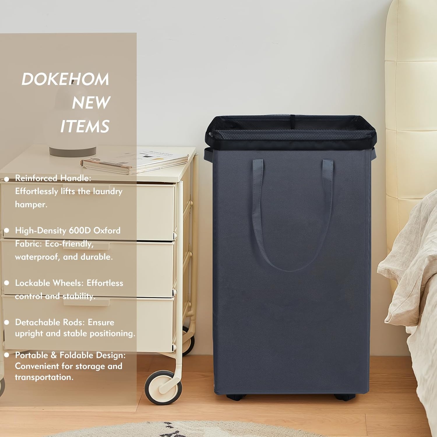DOKEHOM 90L X-Large Laundry Basket with Removable Wash Bag on Wheels, Collapsible Rolling Laundry