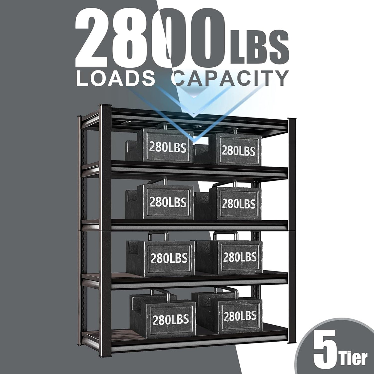 78" H Garage Shelving Heavy Duty，2800LBS Loads Adjustable Garage Storage Shelves,5-Tier Metal