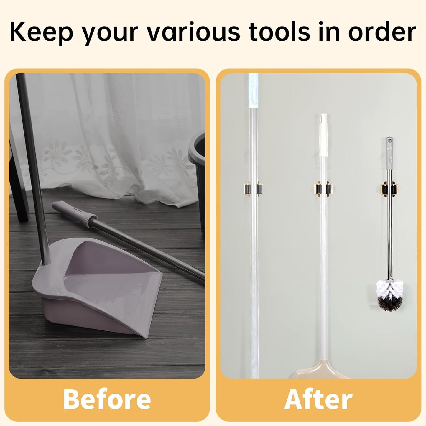 4pcs Anti-Slip Broom and Mop Holder,Wall Mounted Utility Rack with Screws,Stainless Steel Heavy