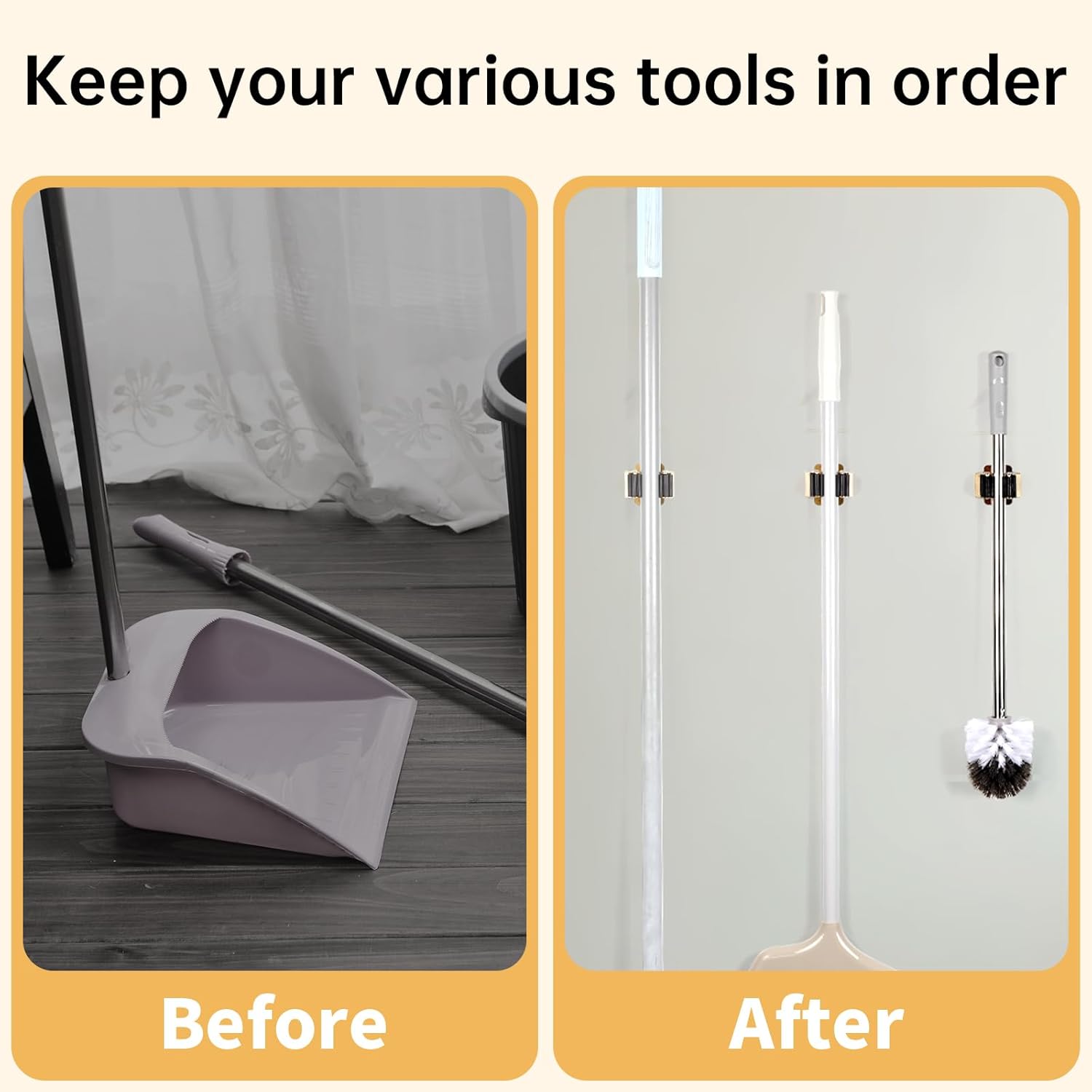 4pcs Anti-Slip Broom and Mop Holder,Wall Mounted Utility Rack with Screws,Stainless Steel Heavy