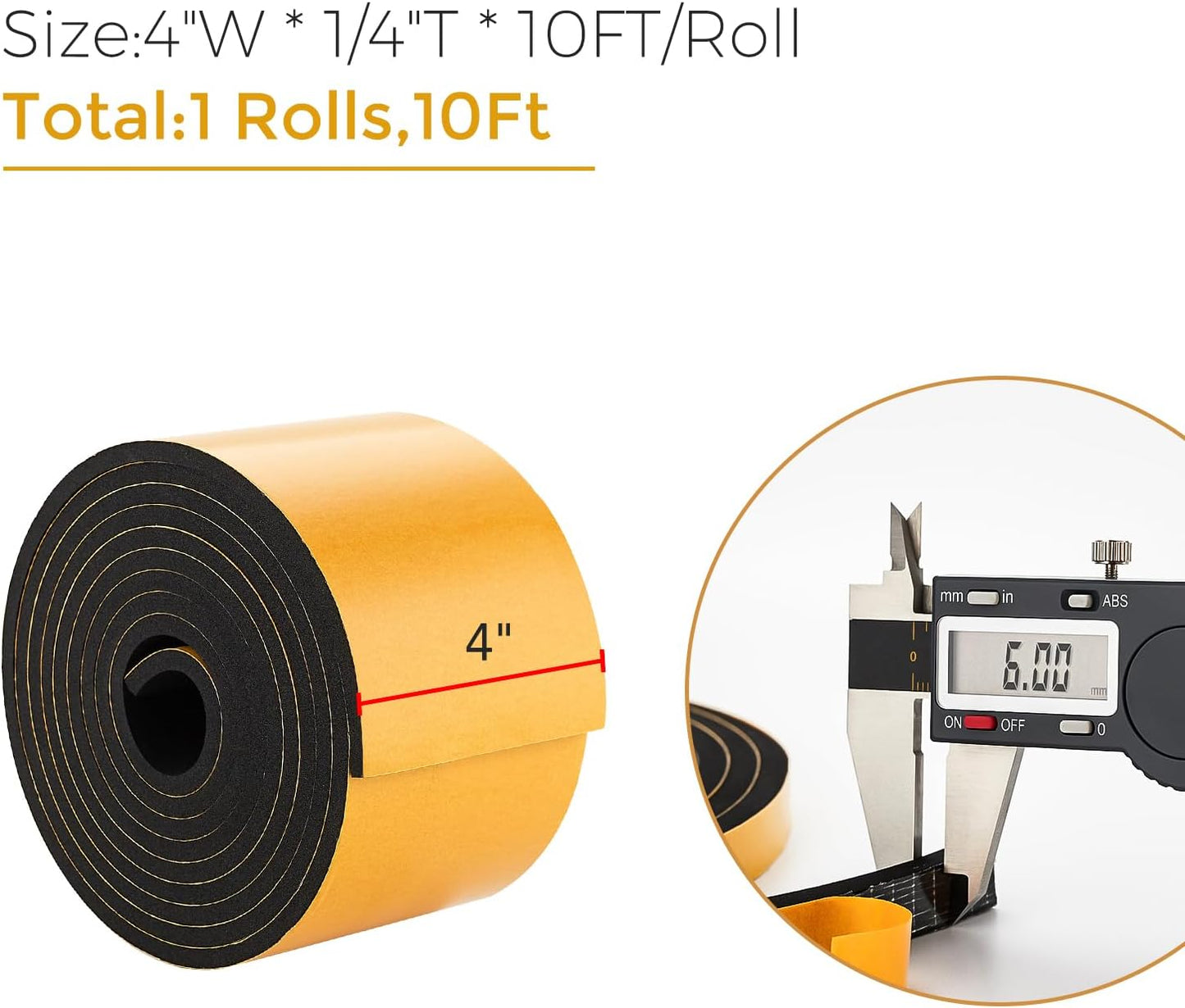 10 Feet Weather Stripping Door Seal, 4" Wide X 1/4" Thick Door Seal Strip High Density Foam Tape
