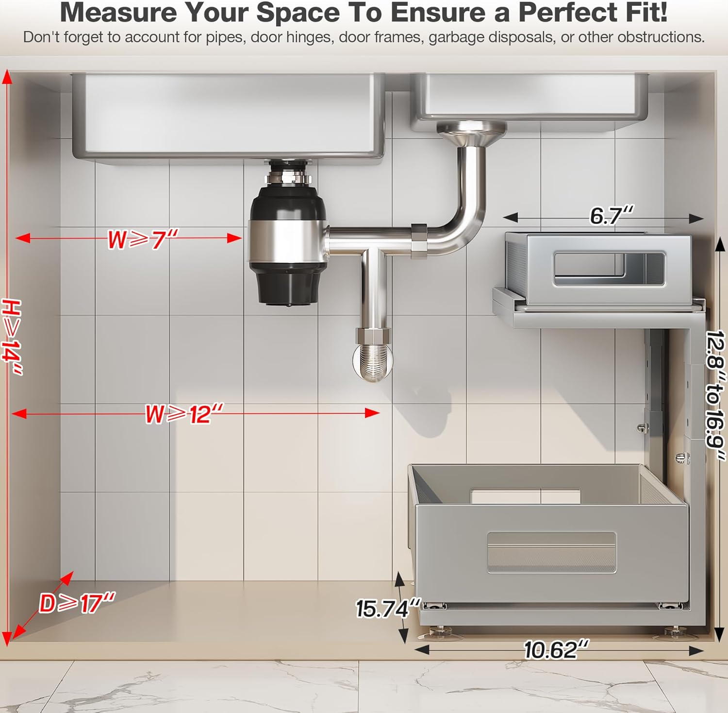 2 Pack 15.74IN-Depth Under Sink Organizer With Next-Gen Ball-Bearing Slides,2-Tier Pull Out Cabinet
