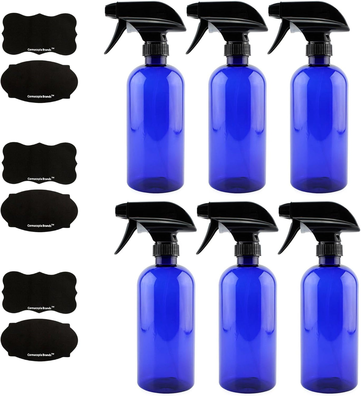 Cornucopia Brands 16oz Cobalt Blue PLASTIC Spray Bottles w/Heavy Duty Mist & Stream Sprayers and
