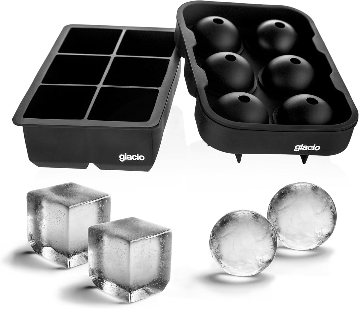 glacio Silicone Ice Cube Trays – Large Silicone Molds for 2-Inch Ice Cubes and Spheres Whiskey Ice