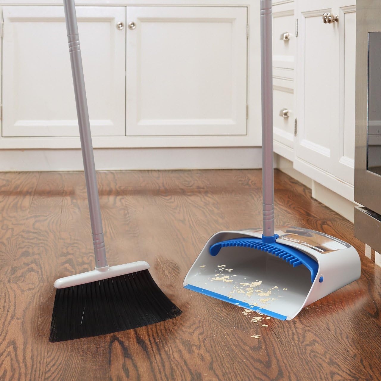 TreeLen Long Handle Broom and Dustpan Set,Upright Dust Pan Combo for Home, Kitchen, Room, Office