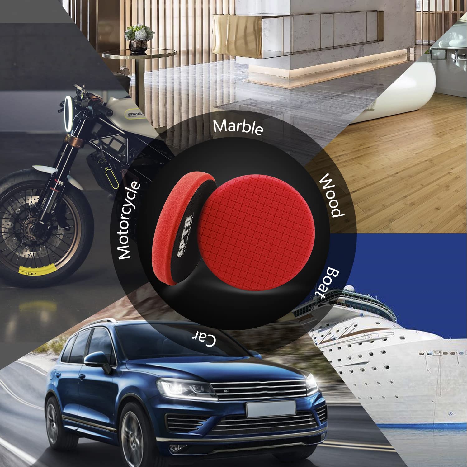 Red Finish Polishing Pads, Buffing Pads, SPTA 1Pc 6.5 Inch Face for 6 Inch 150mm Backing Plate