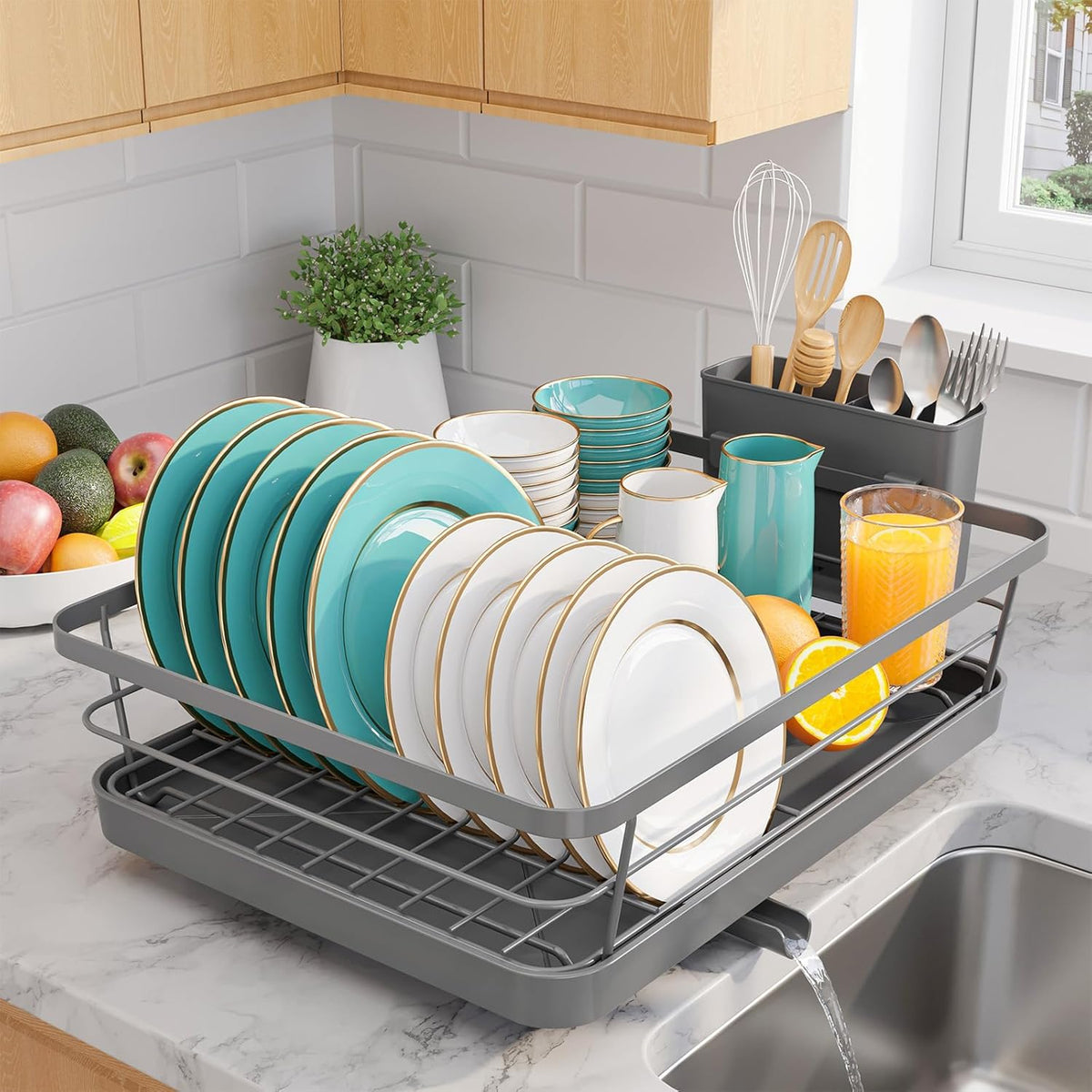 Stainless Steel Dish Drying Rack for Kitchen Counter, Sink Organization and Storage Essentials with