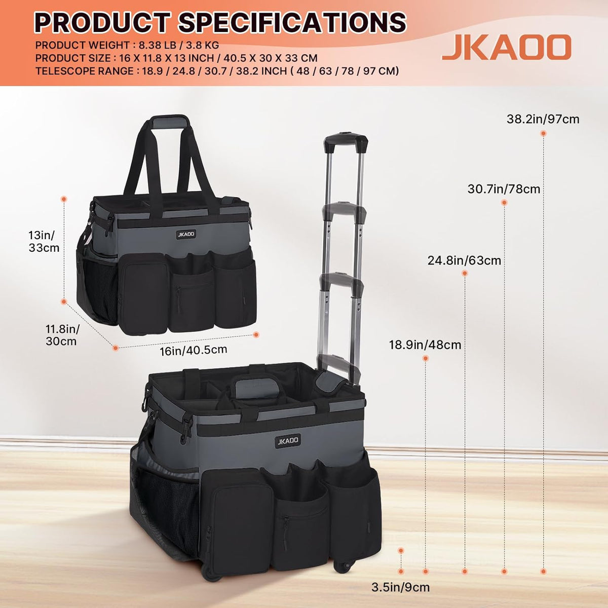 Large Rolling Cleaning Caddy Bag with Detachable Trolley, Waterproof Cleaning Caddy on Wheels for