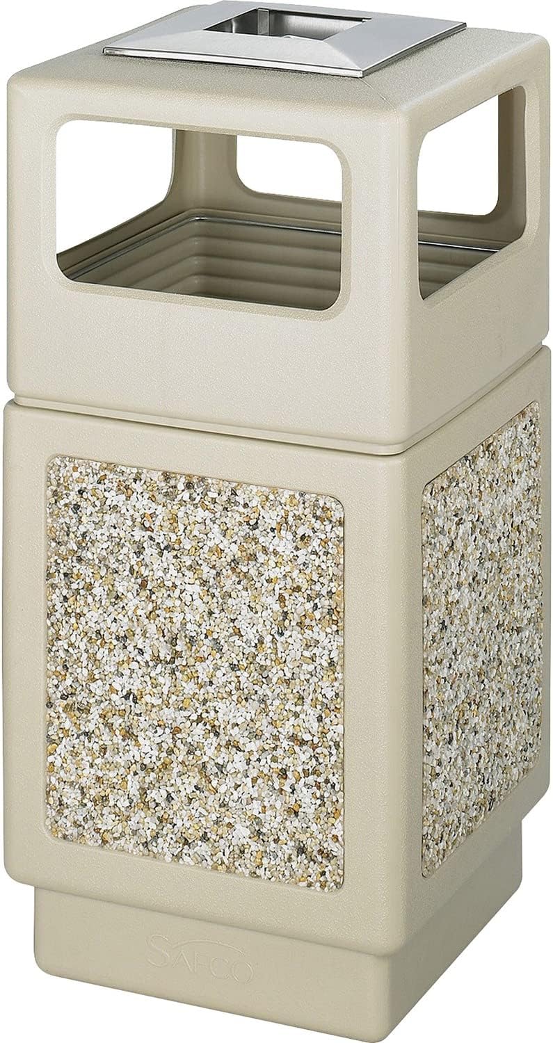 Safco Products Canmeleon Outdoor/Indoor Aggregate Panel Trash Can with Ash Urn 9473TN, Tan