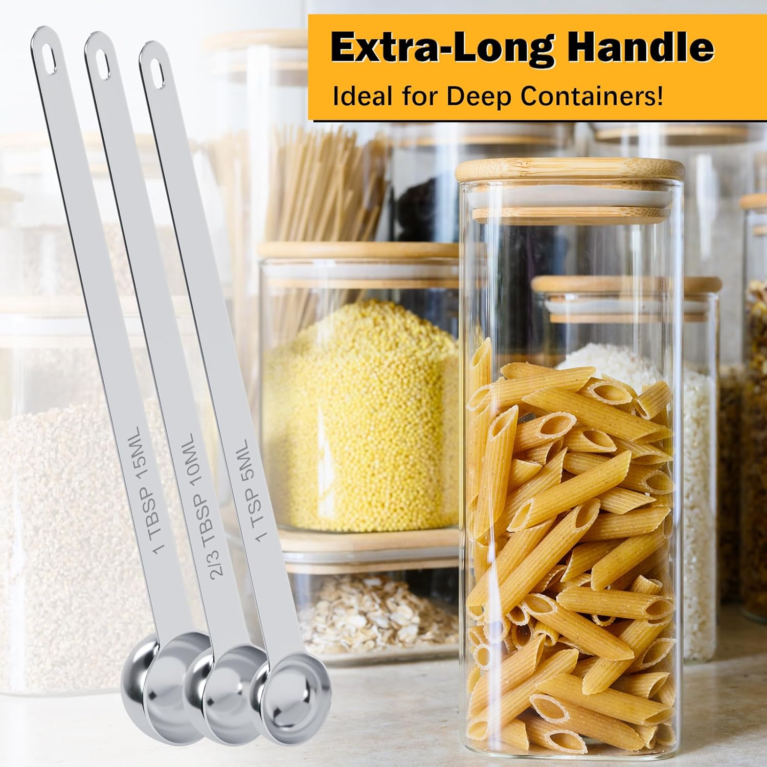 2PCS 1Tbsp(3tsp, 15ml) Extra Long Handle Measuring Spoon, Single Stainless Steel Individual Measure