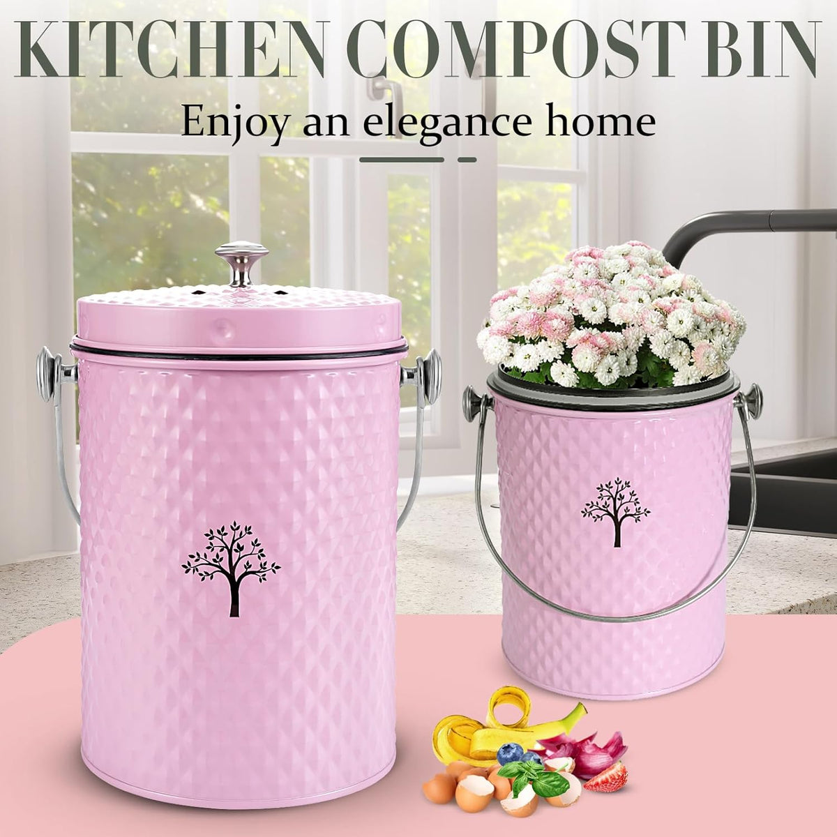 AOSION Countertop Compost Bin Kitchen，Odorless Indoor Compost Bin with Lid and Compost Bags,Compost