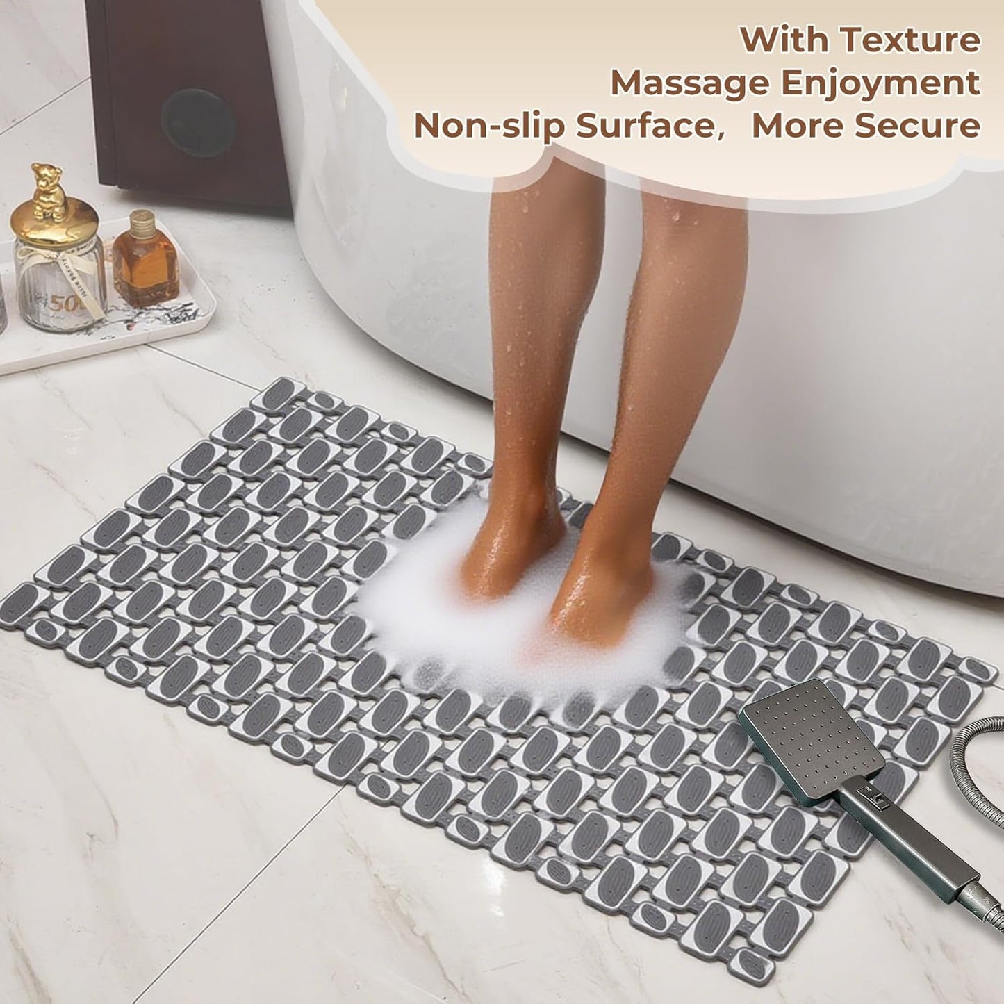 Bathtub Mats Non Slip for Bathroom with Suction Cups and Drain Holes 27.6 * 15.7 Inch Shower Mat