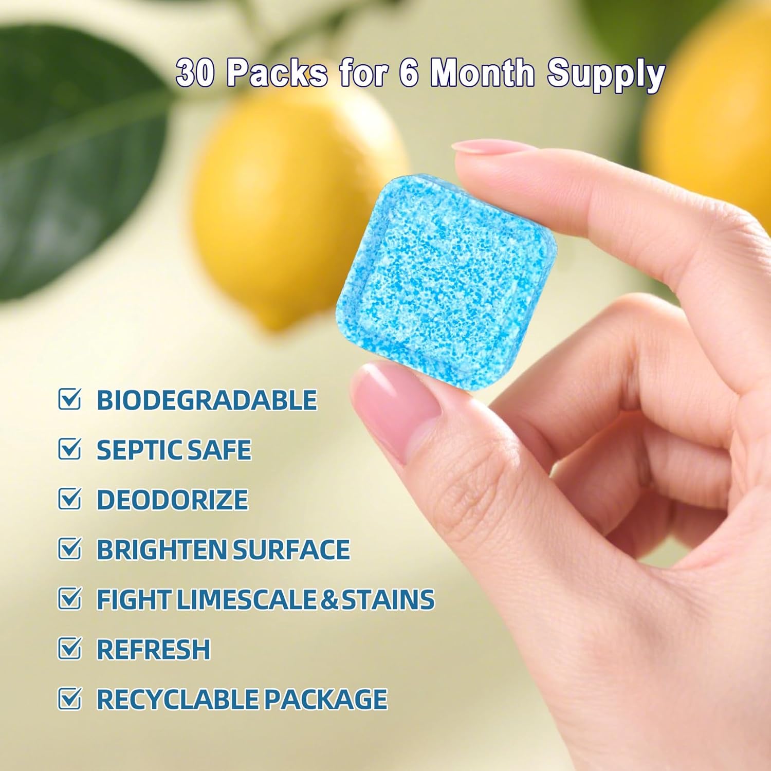 Toilet Bowl Cleaner Tablets 30 Big Pack Fast Dissolve Plastic-free Septic Safe Deodorize Remove