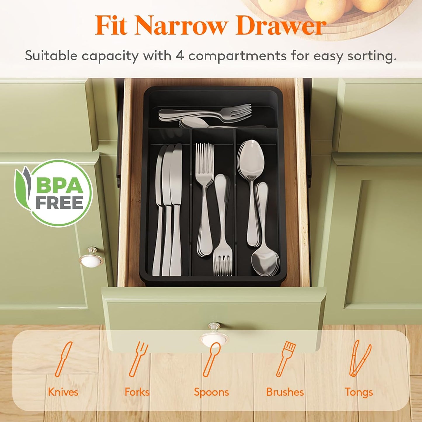 Lifewit Silverware Tray, Cutlery Drawer Organizer Storage for Kitchen, Plastic Flatware Utensil