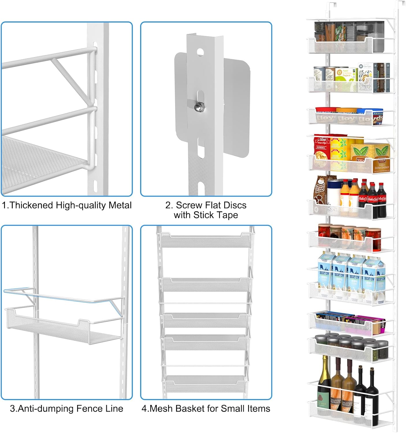 Over the Door Pantry Organizer, 10-Tier Over the Door Organizer with Adjustable Basket, Pantry Door