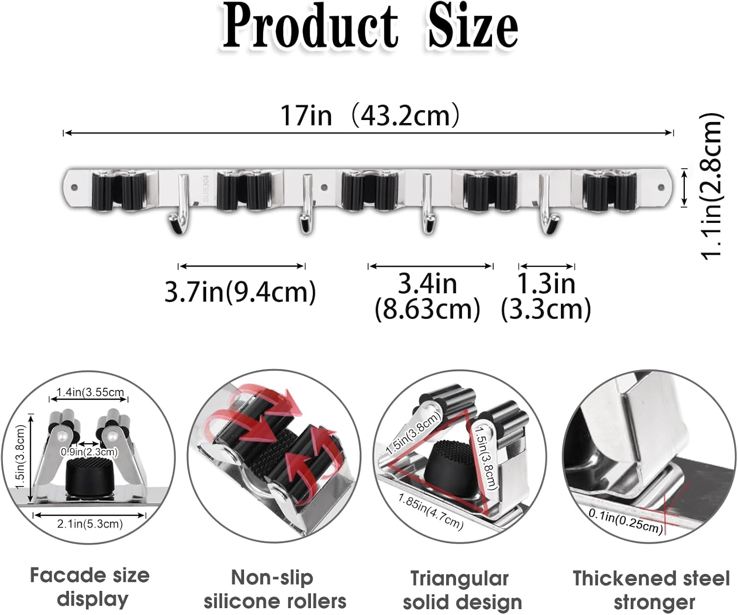 2 Pack Mop and Broom Holder Wall Mount, 5 Racks and 4 Hooks Broom Organizer Storage Tool Racks