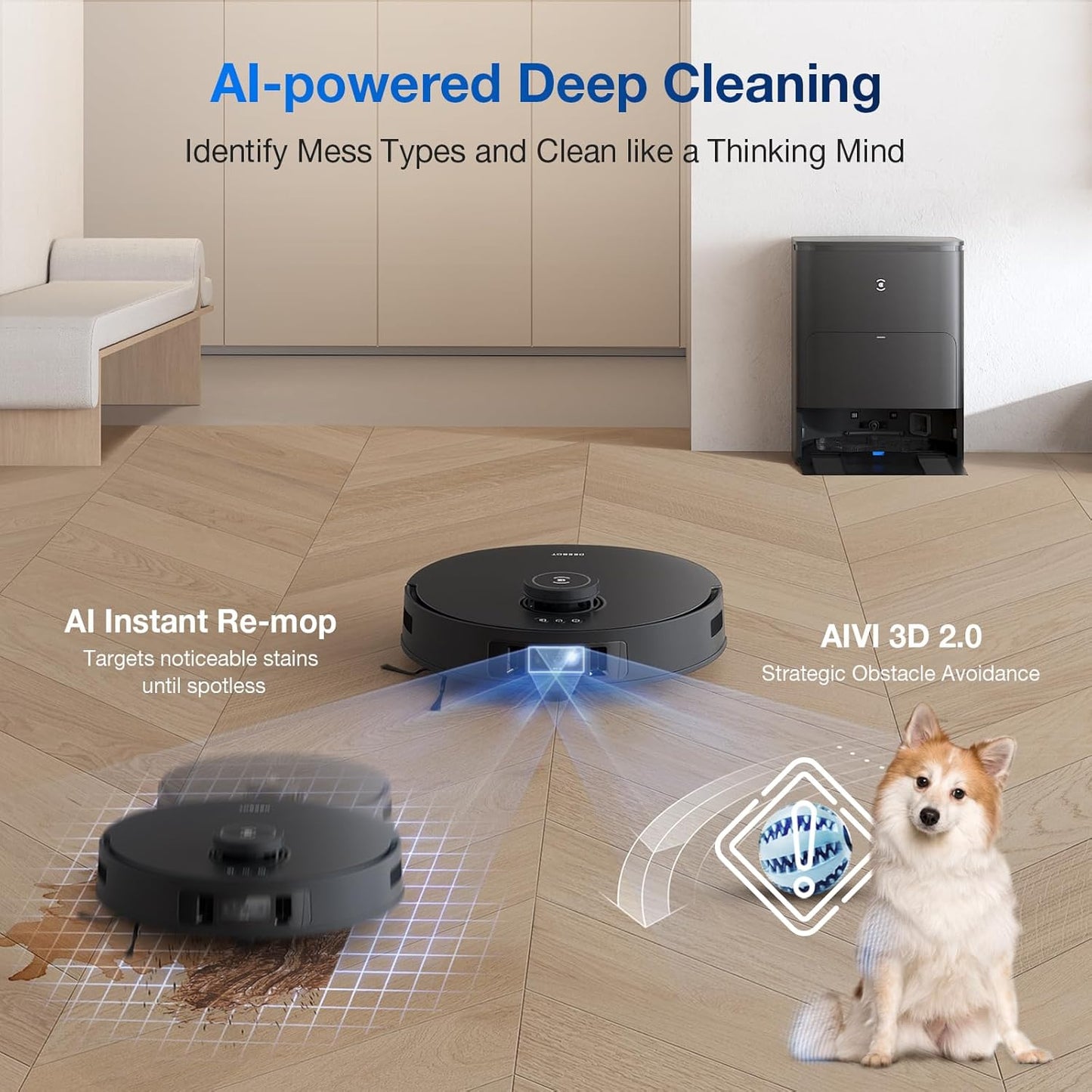 ECOVACS DEEBOT T30S AI Care Robot Vacuum and Mop, 11000Pa, TruEdge Adaptive Edge Mopping