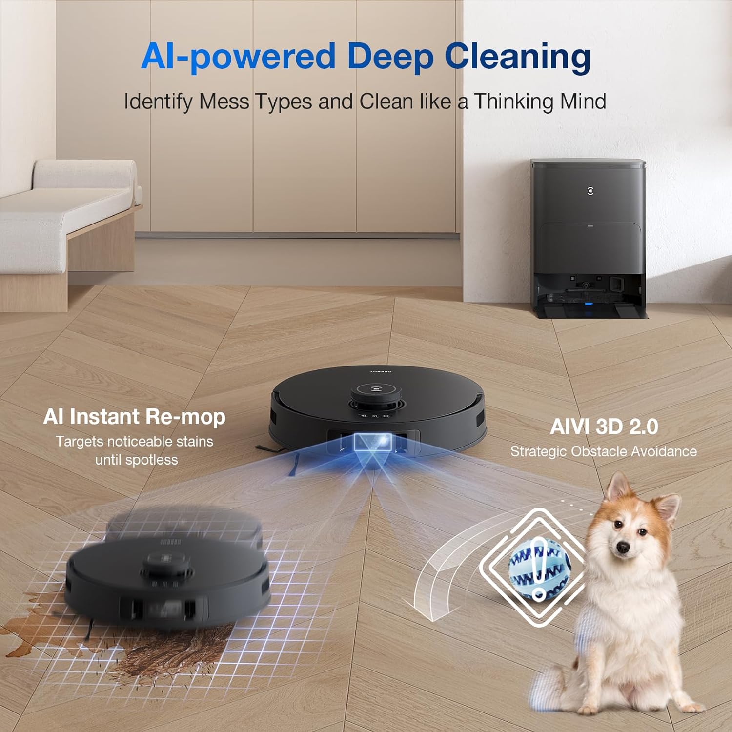 ECOVACS DEEBOT T30S AI Care Robot Vacuum and Mop, 11000Pa, TruEdge Adaptive Edge Mopping