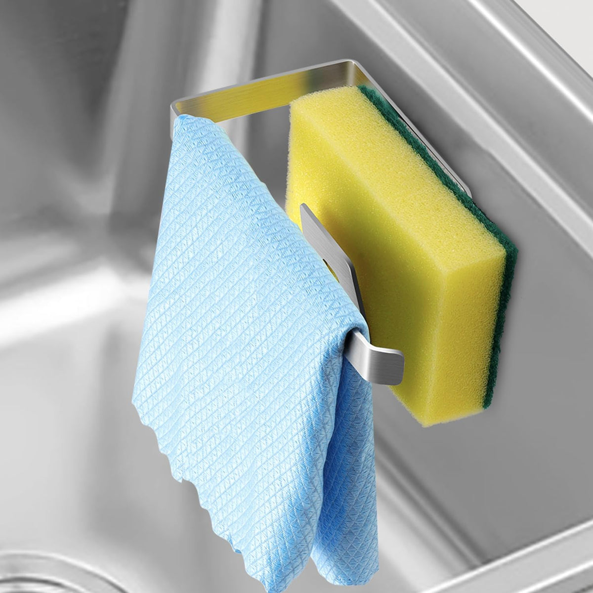 Sponge Holder for Kitchen Sink, Kitchen Sink Caddy, 2 in 1 Kitchen Sink Organizer Sponge Caddy