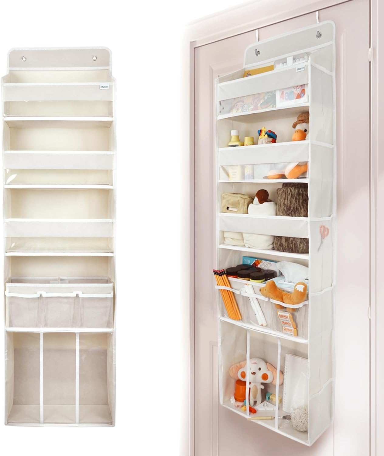 Door Hanging Storage Organizer,with 3 Bins 1 Movable Baby Diaper Caddy,1 Large capacity diaper