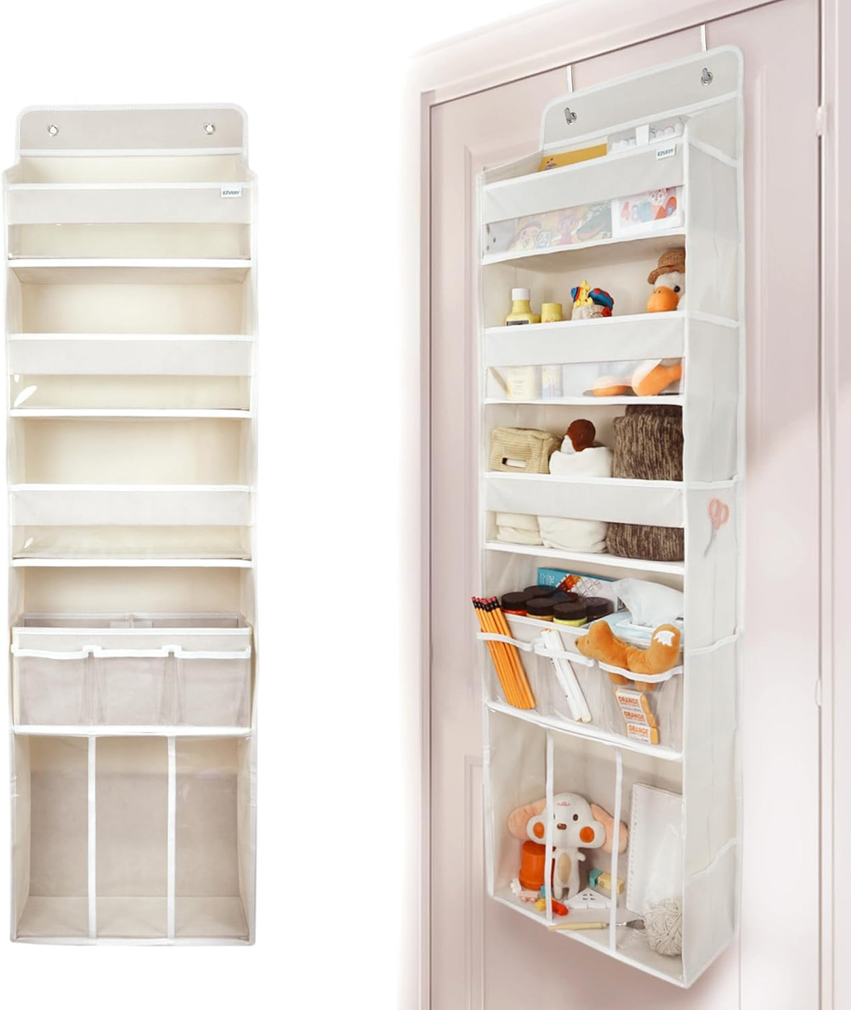 Door Hanging Storage Organizer,with 3 Bins 1 Movable Baby Diaper Caddy,1 Large capacity diaper