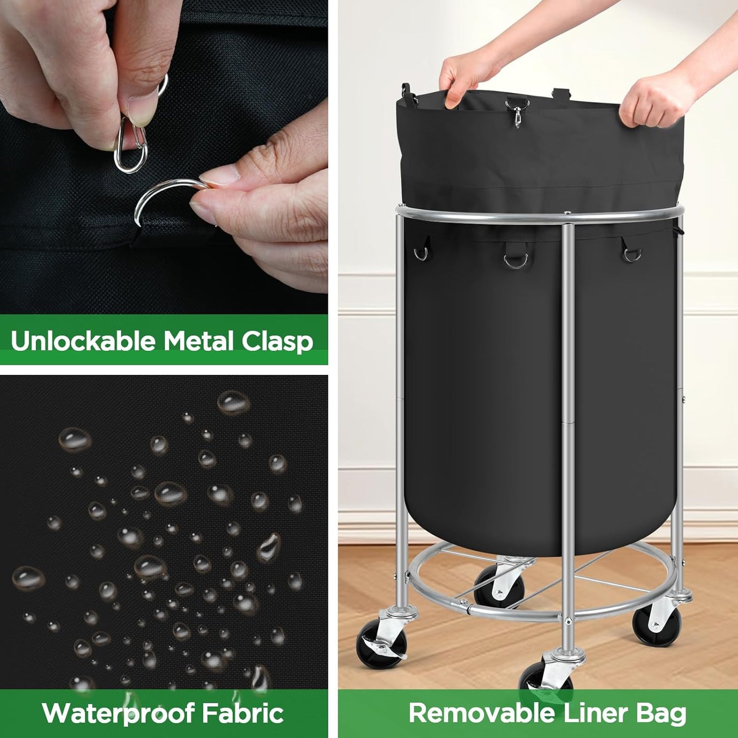Laundry Hamper with Wheels, 100L Round Rolling Laundry Basket Sorter with Removable Bag, Clothes