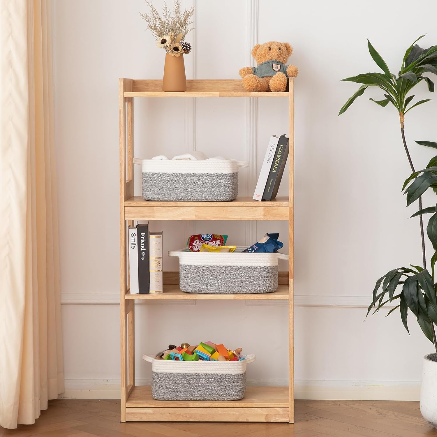 OIAHOMY 3 Pack Storage Baskets for Organizing, Woven Cotton Rope Basket for Shelves, Closet