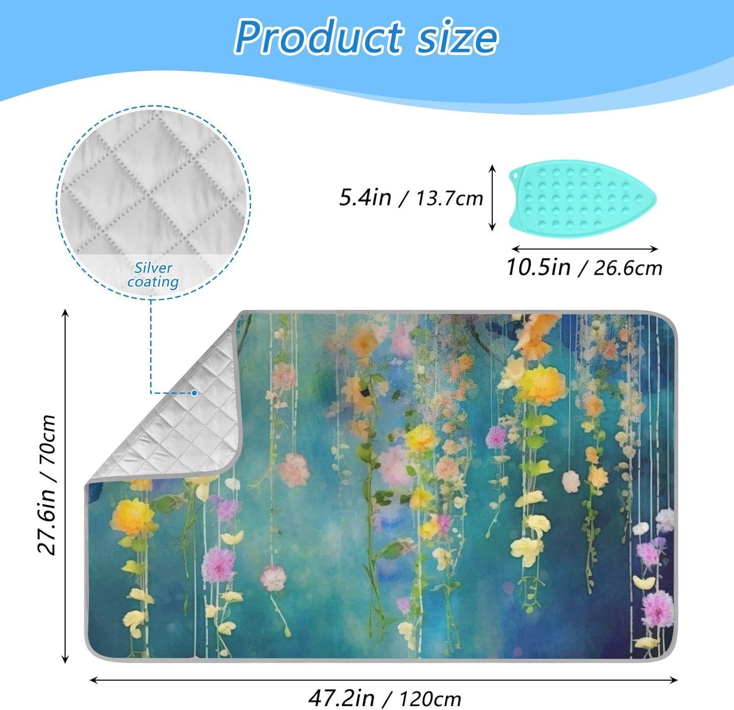 Kigai Watercolor Fowers Ironing Blanket Thick Portable Ironing Pad Travel Ironing Mat with Silicone