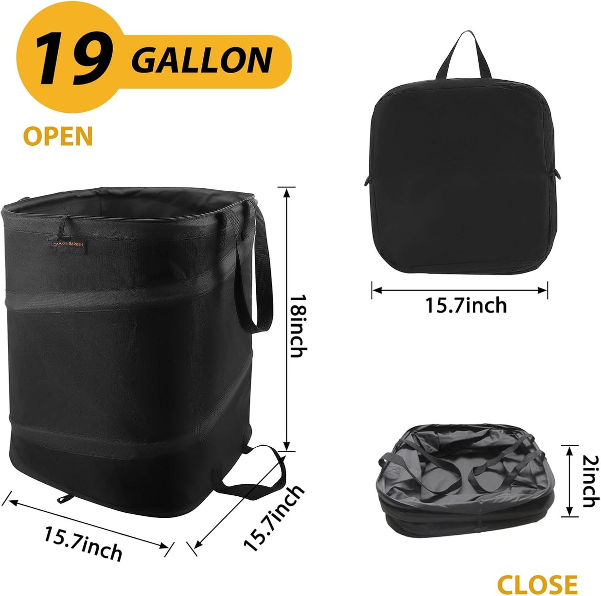 YUDI & GARDEN 19 Gallon Square Collapsible Yard Waste Bin｜Collapsible Trash Can｜Camping Trash Can