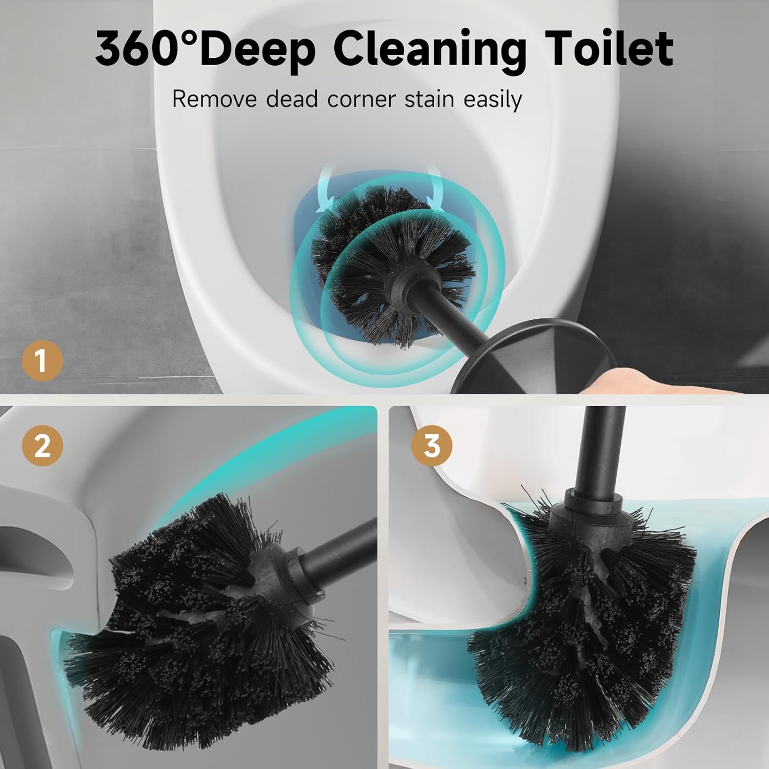 Black Toilet Brush and Holder，Extra Long Handled Toilet Brush for Bathroom，Stainless Steel Heavy