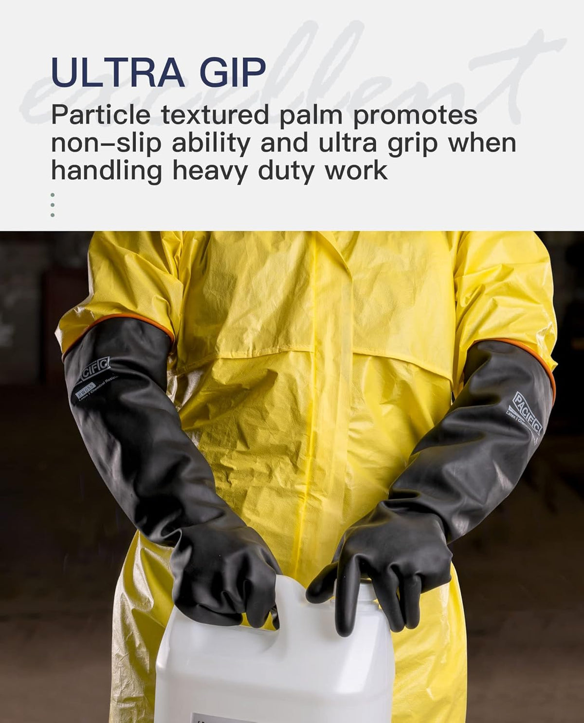 PACIFIC PPE Heavy Duty Latex Chemical Gloves, Strong Acid Resistance Rubber Gloves, Against Alkali