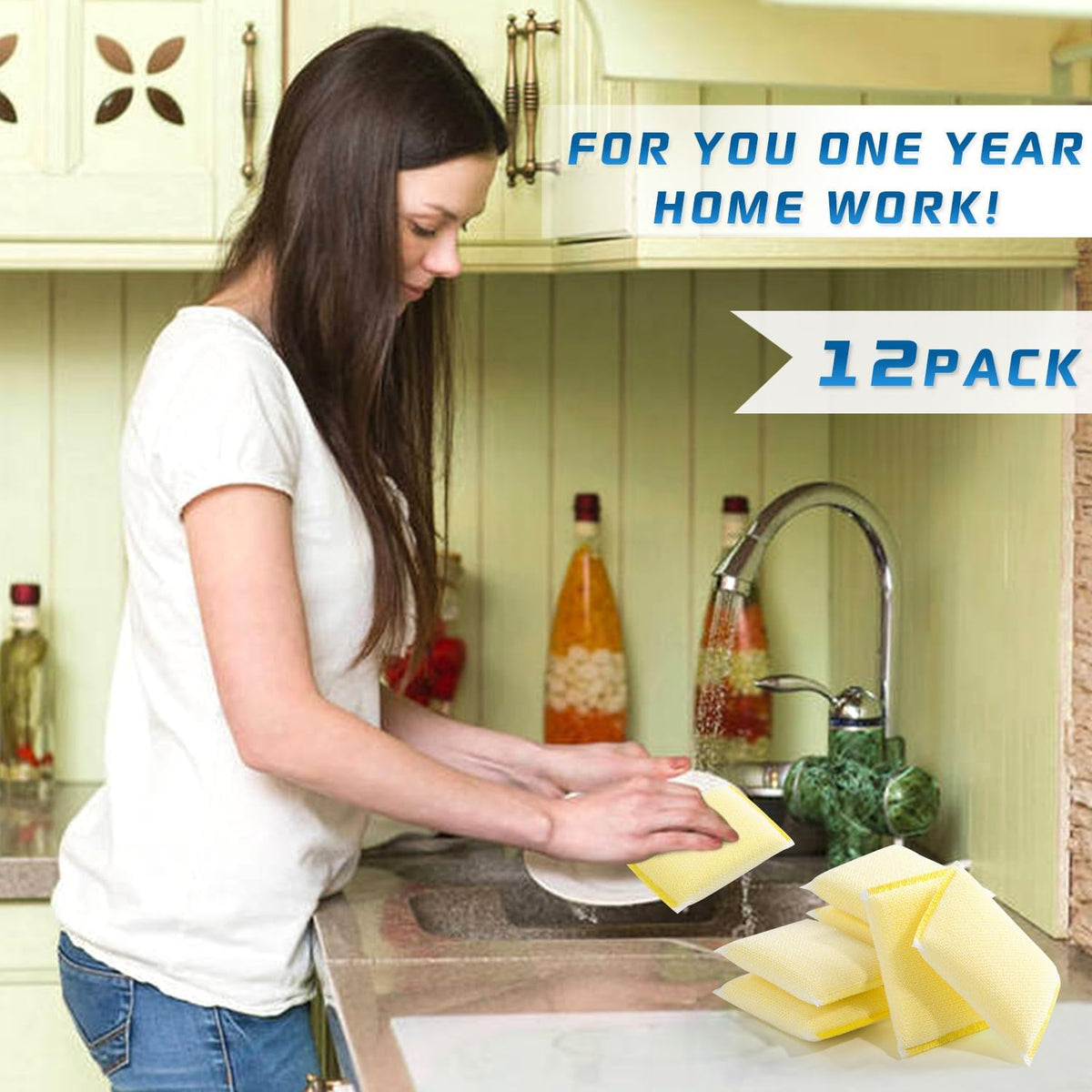 All-Purpose Non Scratch Sponges，Sponges Kitchen for Washing and Cleaning Dishes, Non-Stick