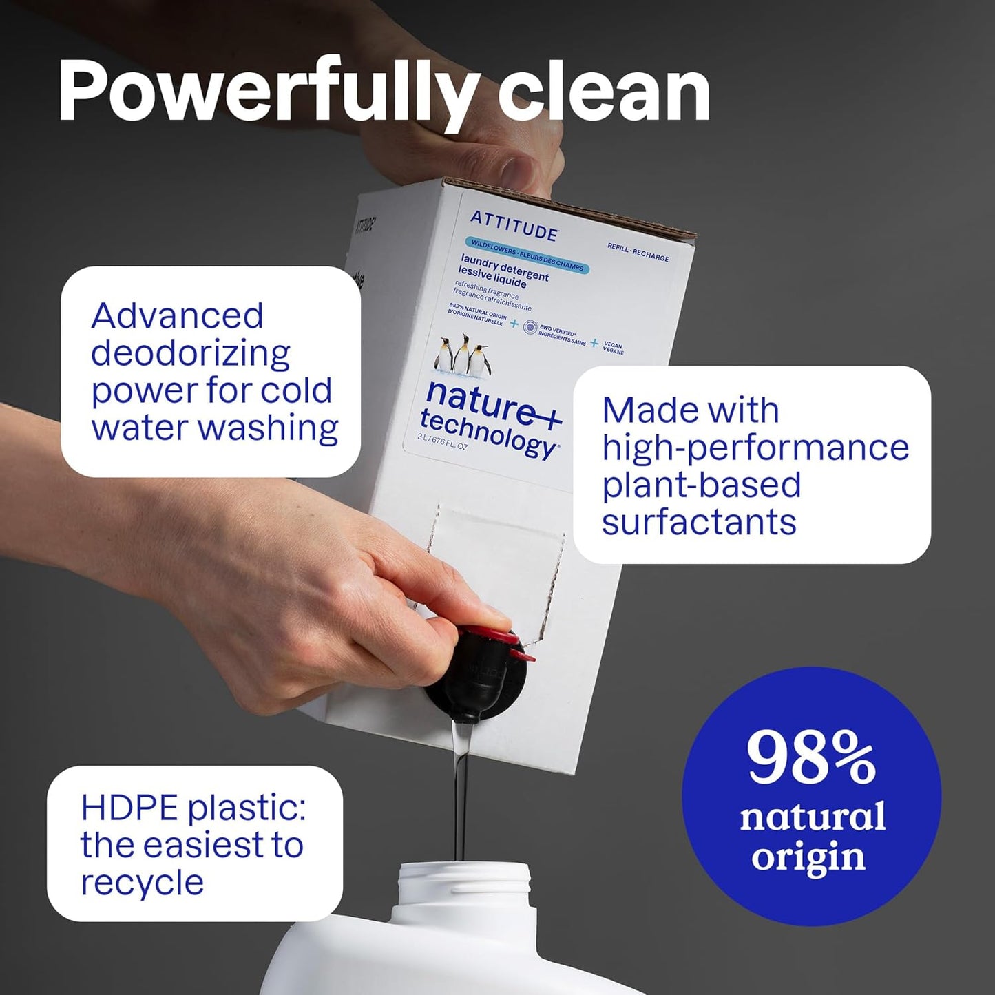 ATTITUDE Liquid Laundry Detergent, EWG Verified, HE Compatible, Plant-Based & Vegan, Natural