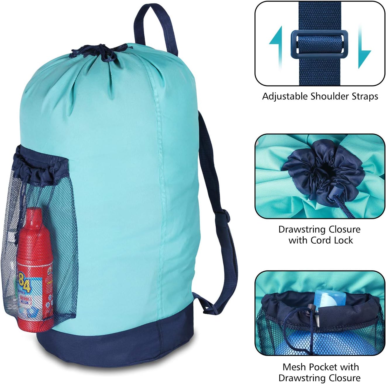 Dalykate Laundry Backpack with Shoulder Straps and Mesh Pocket Durable Nylon Clothes Hamper Bag