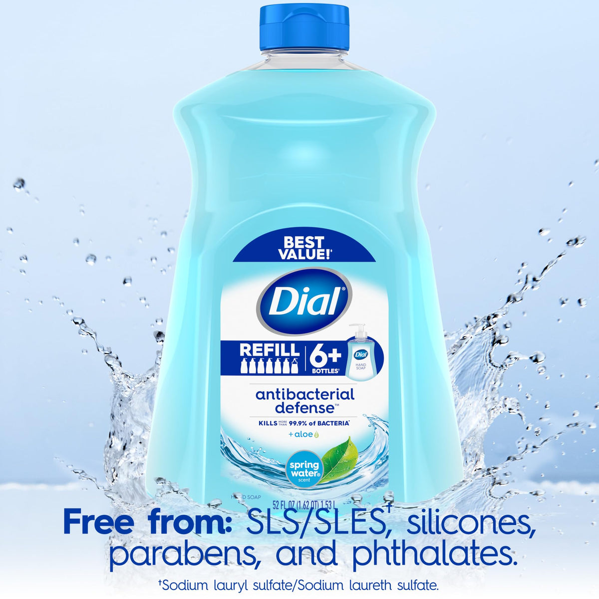 Dial Antibacterial Defense Liquid Hand Soap + Aloe, Spring Water Scent, 52 Fl Oz Hand Soap Refill