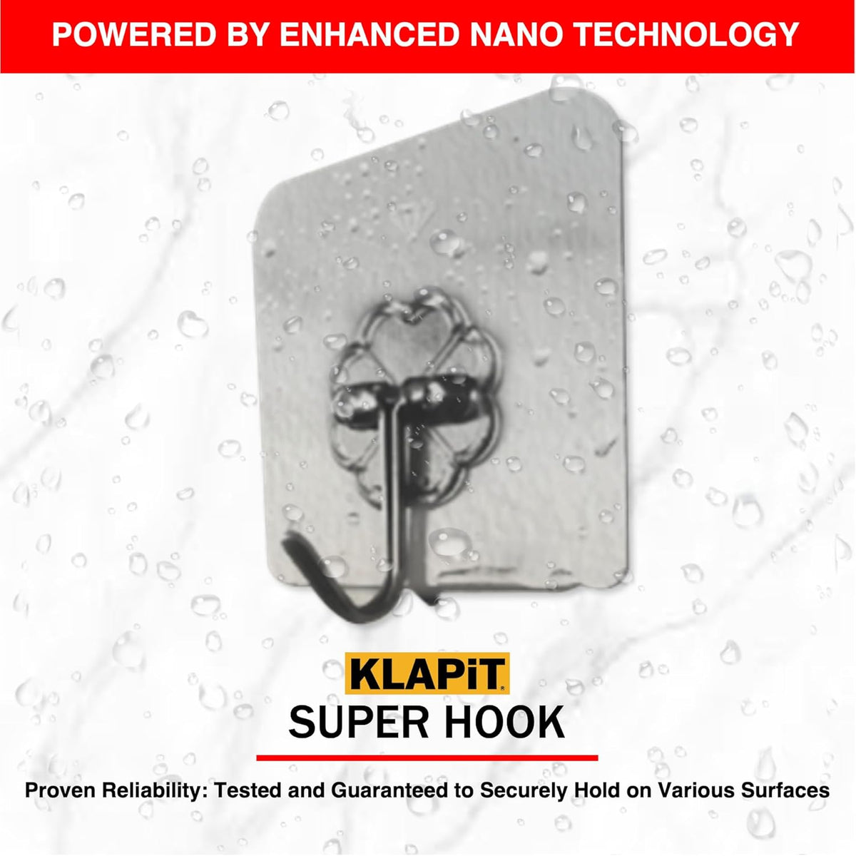 KLAPiT Super Hook - Heavy-Duty Adhesive Clear Wall Hooks, Holds Up to 11 lbs, Waterproof, No
