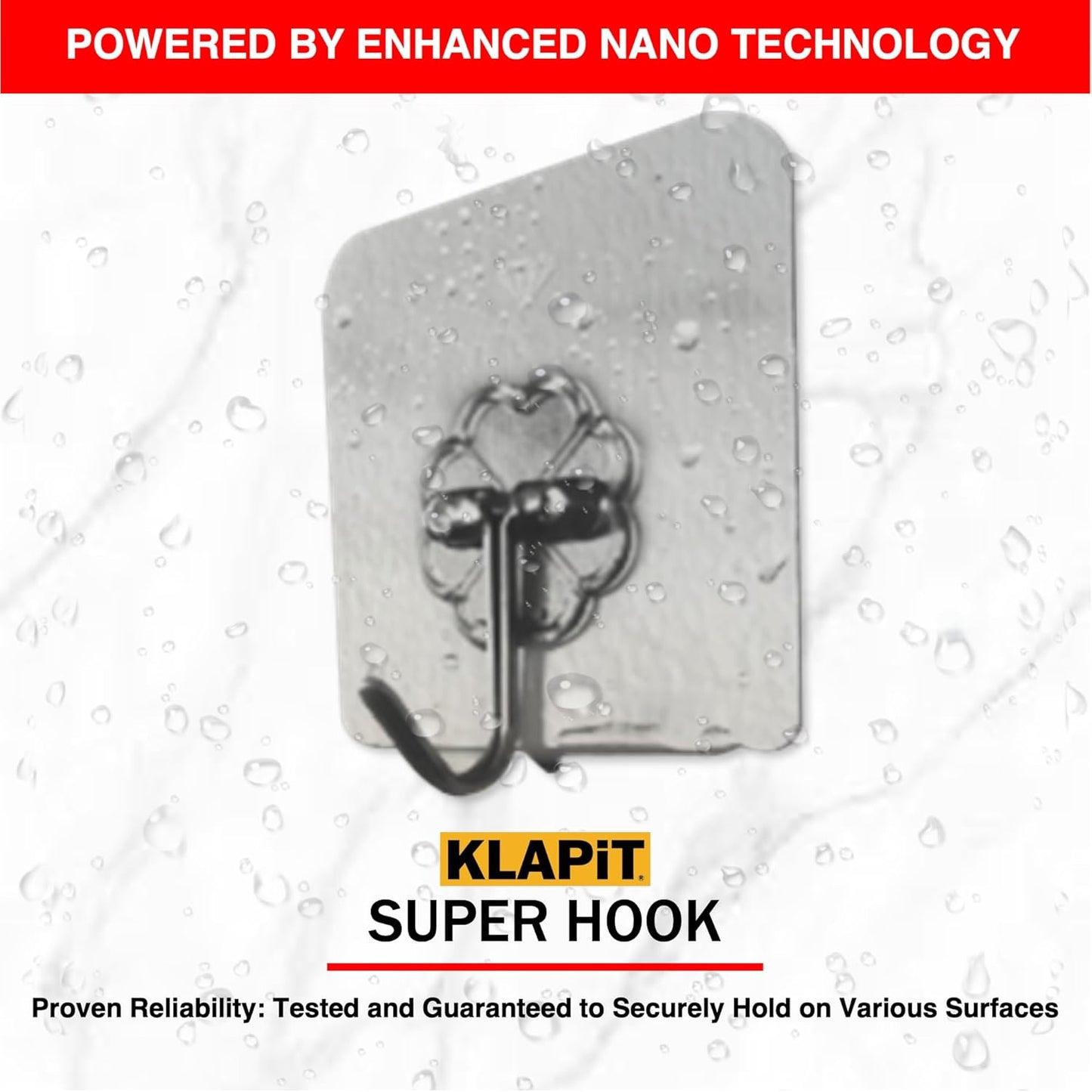 KLAPiT Super Hook - Heavy-Duty Adhesive Wall Hooks, Holds Up to 11 lbs, Waterproof, No Damage, Easy
