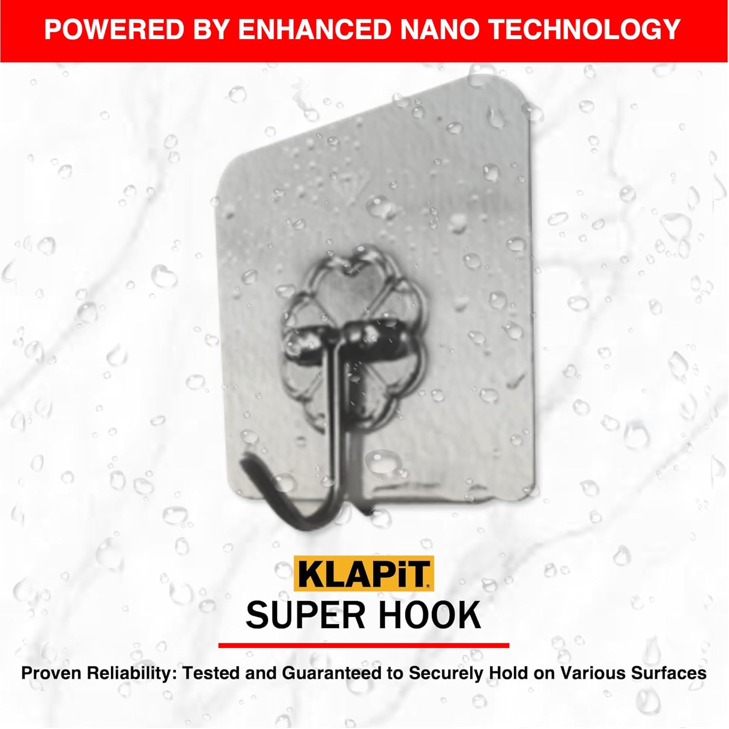 KLAPiT Super Hook - Heavy-Duty Adhesive Wall Hooks, Holds Up to 11 lbs, Waterproof, No Damage, Easy