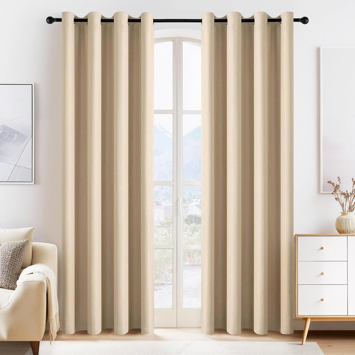 PONY DANCE Beige Window Curtains - Thermal Insulated Drapes Home Decor Room Darkening Curtain